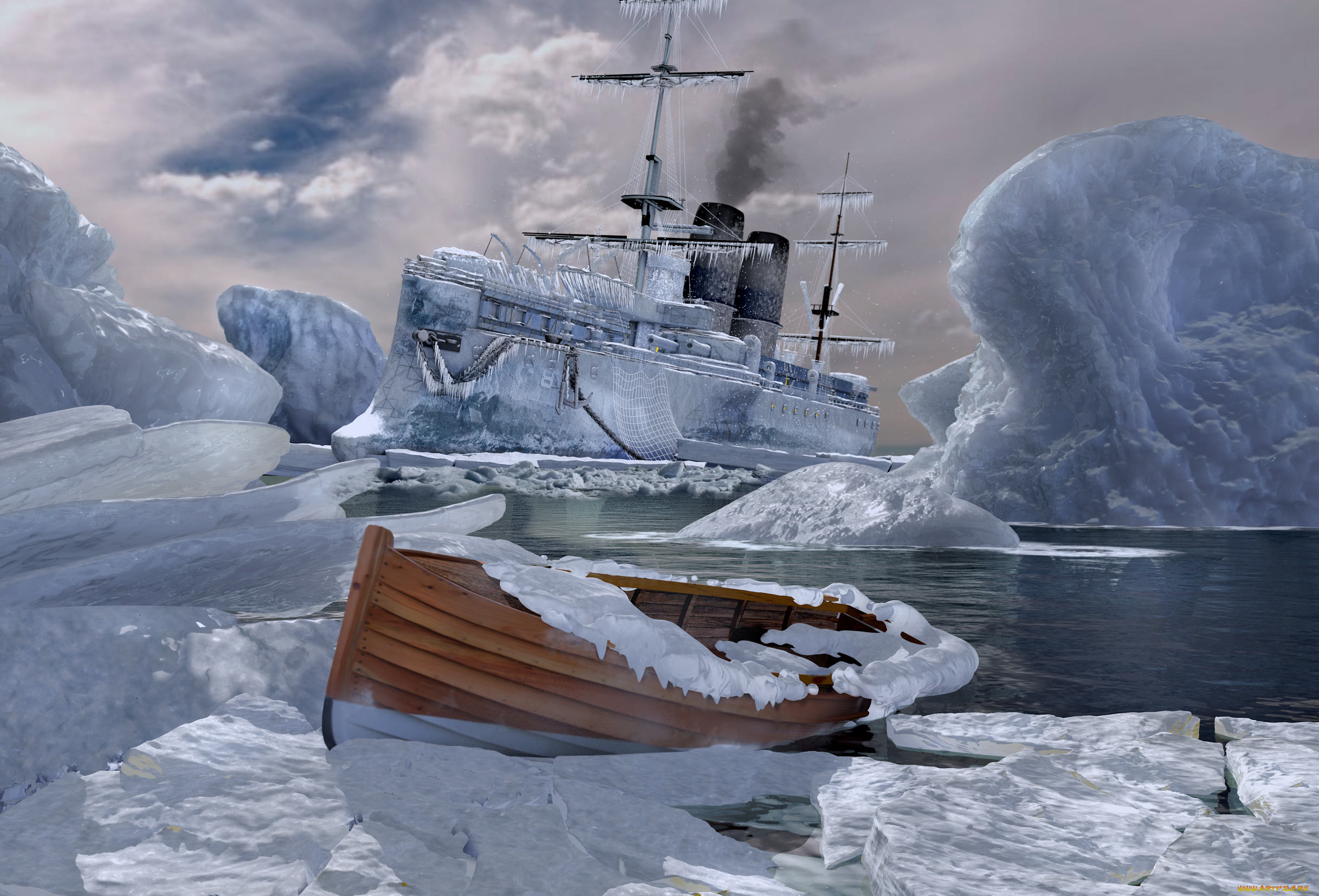 Парусный корабль во льдах